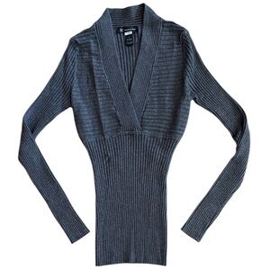 I.N.C. INTERNATIONAL CONCEPTS WOMENS RIBBED SURPLICE PULLOVER SWEATER GRAY LARGE
